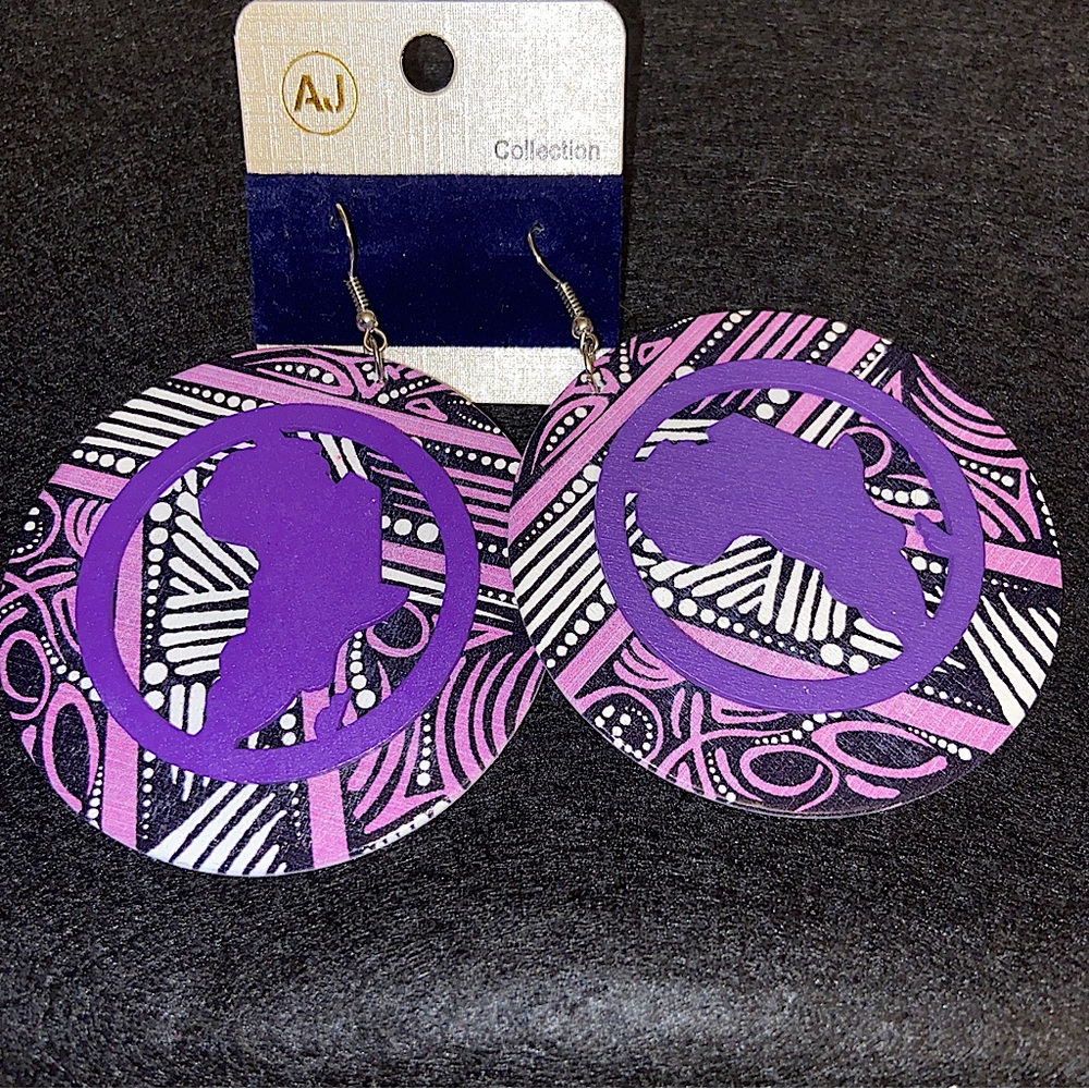 Women’s Africa Map Disc Shape Earrings In Abstract Print